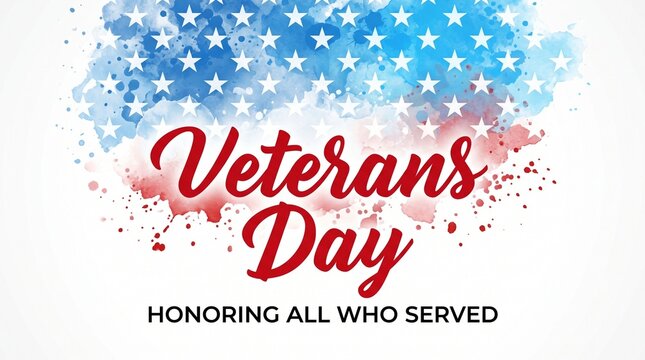 Stars and stripes watercolor pattern with veterans day text overlay