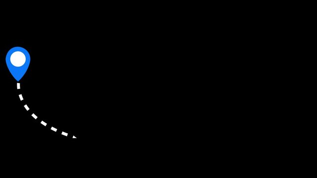 Animation with clean destination markers on black screen, simple dashed line tracing a journey, modern minimalist travel route design for corporate presentation and videos, 4k.