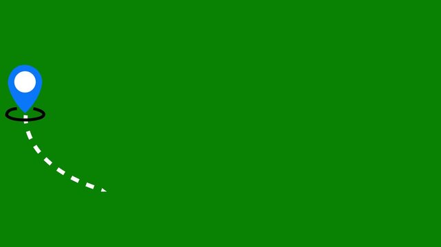 Animation with clean destination markers on green screen, simple dashed line tracing a journey, modern minimalist travel route design for corporate presentation and videos, 4k.