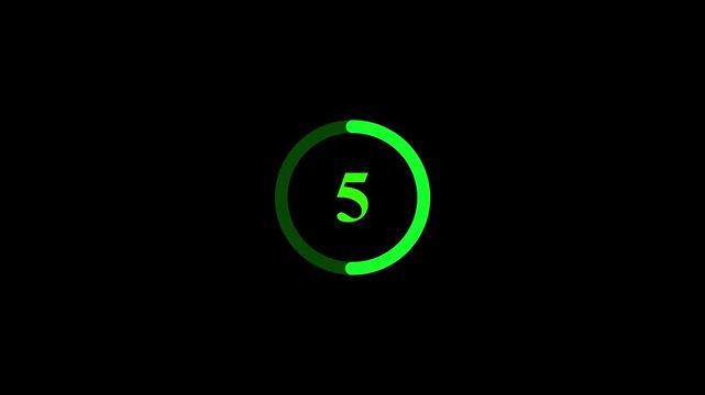 Countdown timer animation from 10 to 0 , One minute countdown timer from 10 to 0 on transparent background, Countdown animation with alpha channel. on black background