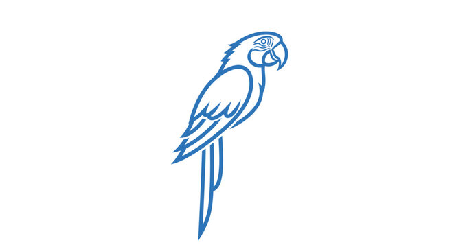 Minimalist blue macaw parrot line art icon on white background