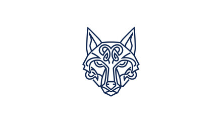 Fototapeta premium Minimalist blue wolf head line art on white background
