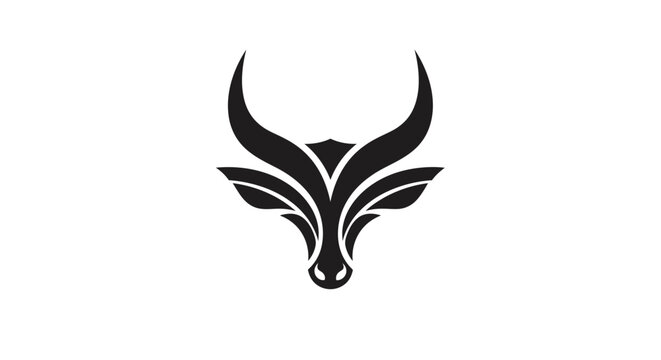 Minimalist bull head icon with large curved horns
