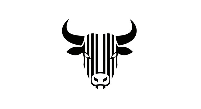 Minimalist bull head logo with black and white stripes