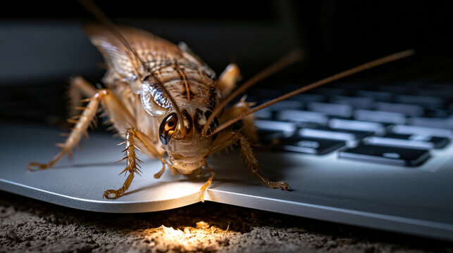Close up cockroach insect macro pest control computer keyboard technology hazard creepy insect night photography home infestation bug detail dirty surface urban pest antenna animal closeup brown