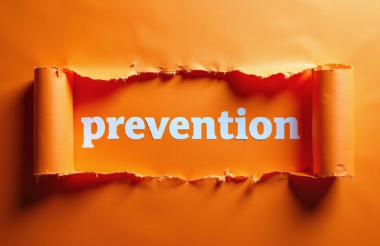 Orange paper torn revealing white text word prevention. This image represents proactive measures against future problems or hazards. Protect your project with preventative planning.
