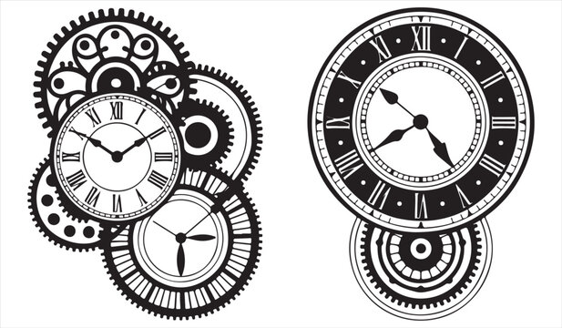 Steampunk clockwork illustration with vintage gears and mechanical timepieces