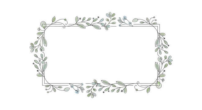 Floral Frame with Leaves and Rectangle Space on White Background