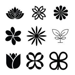 Fototapeta premium Collection of black flower and plant icons