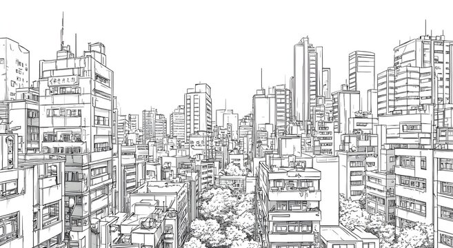 HD modern cityscape illustration with nature trees monochrome design wallpaper