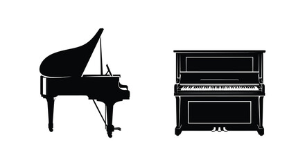 Piano And Upright Piano Silhouettes On White Background © Urmi512