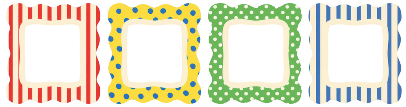 A set of colorful photo frames on transparent background