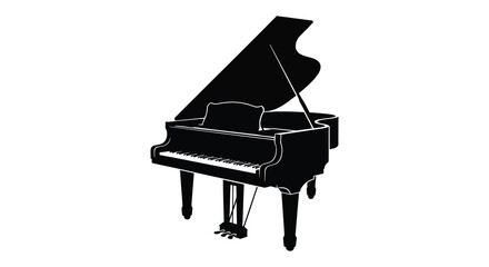 Black Silhouette Of A Grand Piano On A White Background © Urmi512