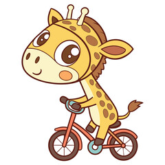 Cartoon vector illustration of a giraffe riding a bicycle on a white background featuring a playful design © md ruhul11