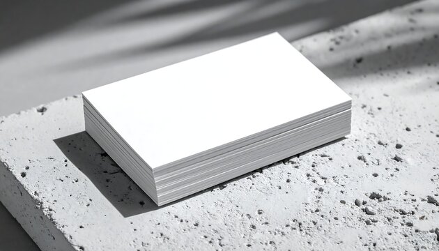 Stack of blank white business cards mockup on textured concrete surface