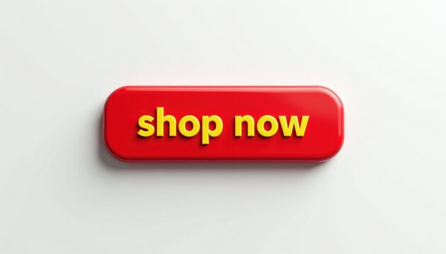 Red 3D button with yellow text hop now on clean white background. This call to action graphic encourages immediate purchase and online commerce engagement. It is perfect for advertising.