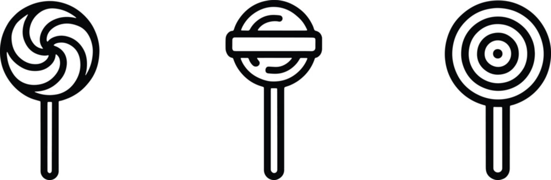 Lollipop and hard candy sweet treat icons in minimalist outline design