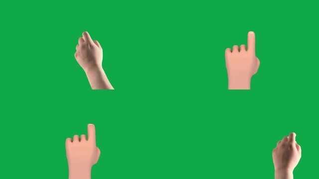 Index Up Down Press animation on green screen chroma key background flat lighting no shadow flush edge isolated 3d clay model perfect compositing vfx asset high quality render animation video cg cg