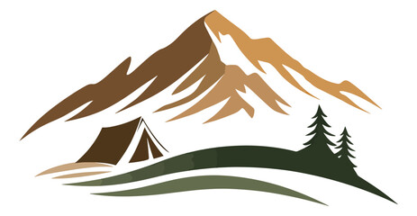 Mountain illustration nature scene with tent and trees © Racelleo