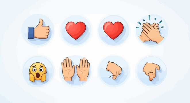 Hand gestures and emoji icons.