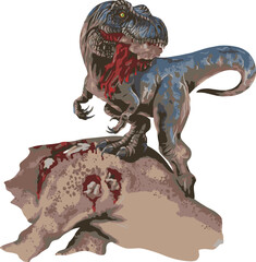 Realistic Tyrannosaurus rex predator vector illustration showing hunting and fierce prehistoric action. © somwut