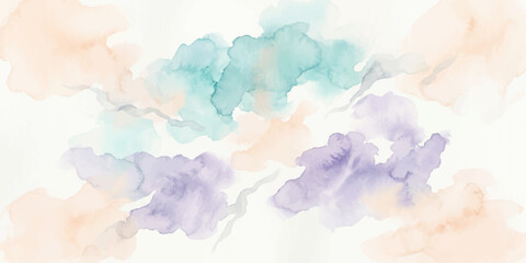 Soft pastel watercolor clouds drift across a white canvas, creating an ethereal and dreamlike abstract background. © Black Art