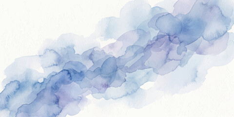 Abstract watercolor cloud forms in gentle hues of blue and purple drift across a soft, textured white background, creating a serene and ethereal atmosphere. © Black Art