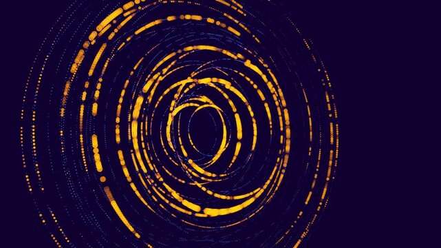 Abstract digital technology disk. Circles data noise flow. Futuristic circular infographic wave. Big Data. 3D visualization VR cyberspace. Cryptocurrency and technology concept.