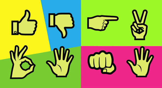 Hand gestures signs and symbols.