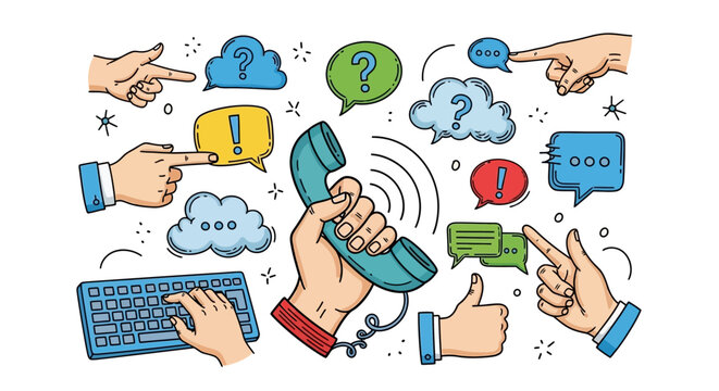 Hands interacting with communication devices.