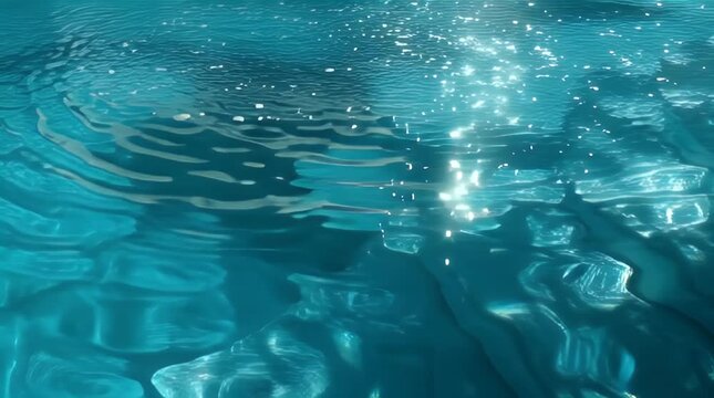 Turquoise water surface shimmering with light caustic patterns in a premium cinematic slow motion glide for wellness and spa marketing