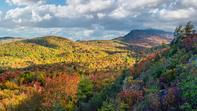 Autumn view of Grandfather Mountain from Flat Rock overlook on the Blue Ridge Parkway