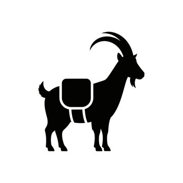 Mountain goat with saddle and curved horns black silhouette icon