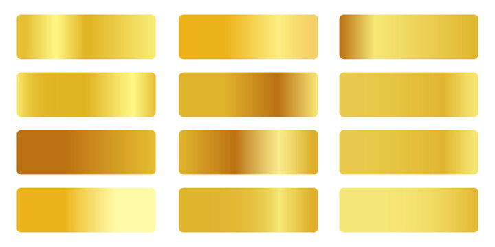 Vector collection of gold gradients. Realistic golden metallic palettes. gold gradient set. editable vector texture in eps10. Premium Gold Swatches. Vector illustration