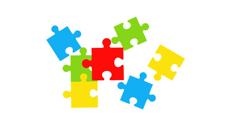 Fototapeta premium Colorful Puzzle Pieces Scattered Isolated on White Background
