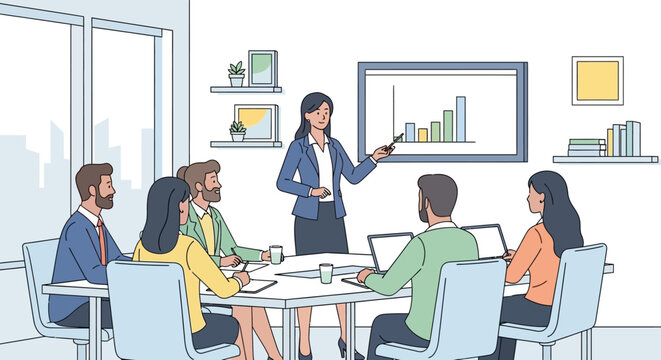 Buieness icon Business meeting, office presentation, teamwork discussion, corporate training isolated on White Background EPS Vactor