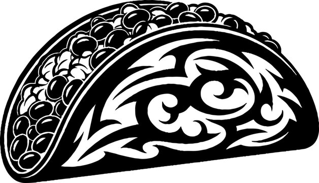 Taco with tribal pattern decoration black and white graphic