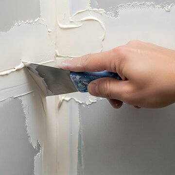 Hand applying joint compound to a wall corner with a putty knife