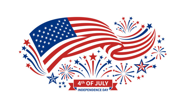 Oval American flag emblem with festive fireworks display.