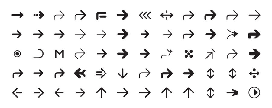 Minimalist small arrow icons for interface navigation and mobile application dashboard controls in dark color.