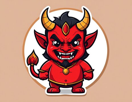 Cartoon devil character with horns smiling.