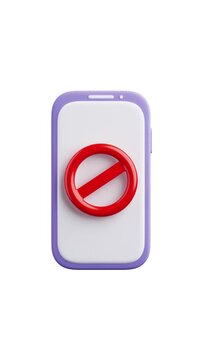4k Resolution Vertical Video for Social Media: Digital Restriction And Smartphone Ban Concept. Modern Mobile Phone With Red Prohibition Symbol On Screen Seamless Looped Animating On White Background 
