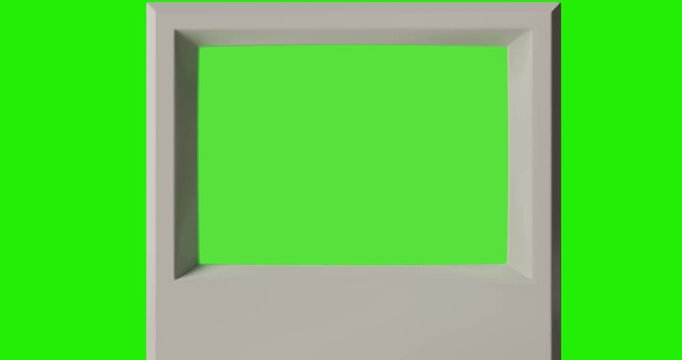 4k Resolution Video: Retro Concept Of Vintage Personal Computer. Classic Desktop Computer With Green Screen On Wooden Desk With Keyboard And Mouse Animated On Green Screen Chroma Key Background 