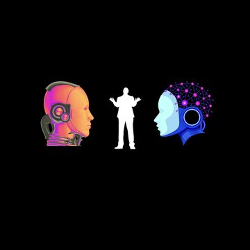 Illustration of Ai and robots showing a puzzled person having the concerns regarding their future.