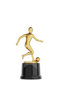 4k Resolution Vertical Video for Social Media: Sport Achievement And Soccer Concept With Football Trophy Figure. Golden Athlete Dribbling Ball On Award Base And Seamless Looped Rotating 