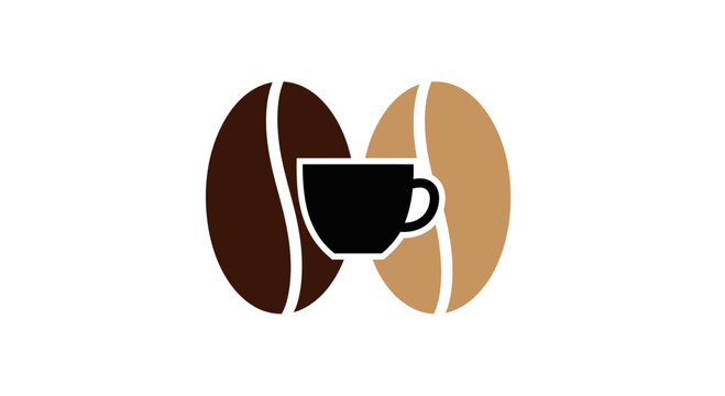 Dual Coffee Bean Depiction with Cup Symbolizing Morning Energy and Beverage Delight