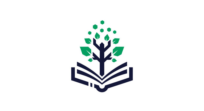Educational Growth Symbol: Book and Tree Logo Representing Knowledge and Development