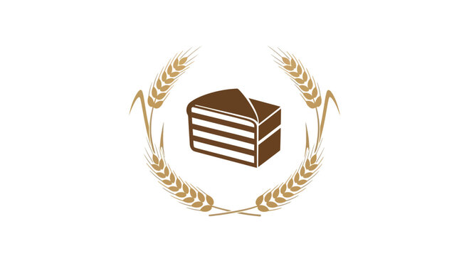 Elegant Cake Slice Symbol Encircled By Wheat Stalks, Premium Bakery Design