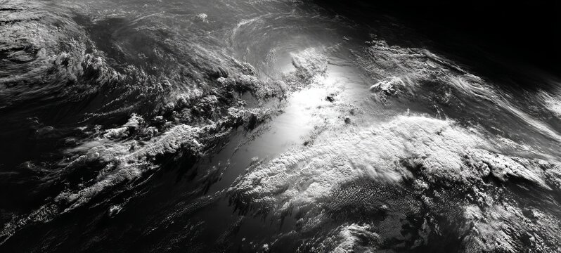 Monochrome Aerial View of Storm Clouds and Atmospheric Conditions.