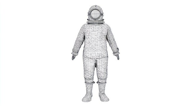 Wireframe of a vintage diving suit on a plain white background